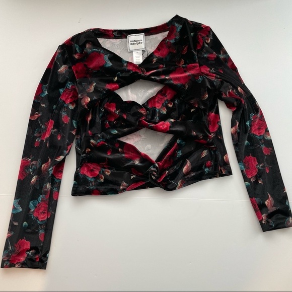 Autumn Adeigbo Rowenna Cutout Blouse velvet floral long sleeve crop 12 - Picture 7 of 10